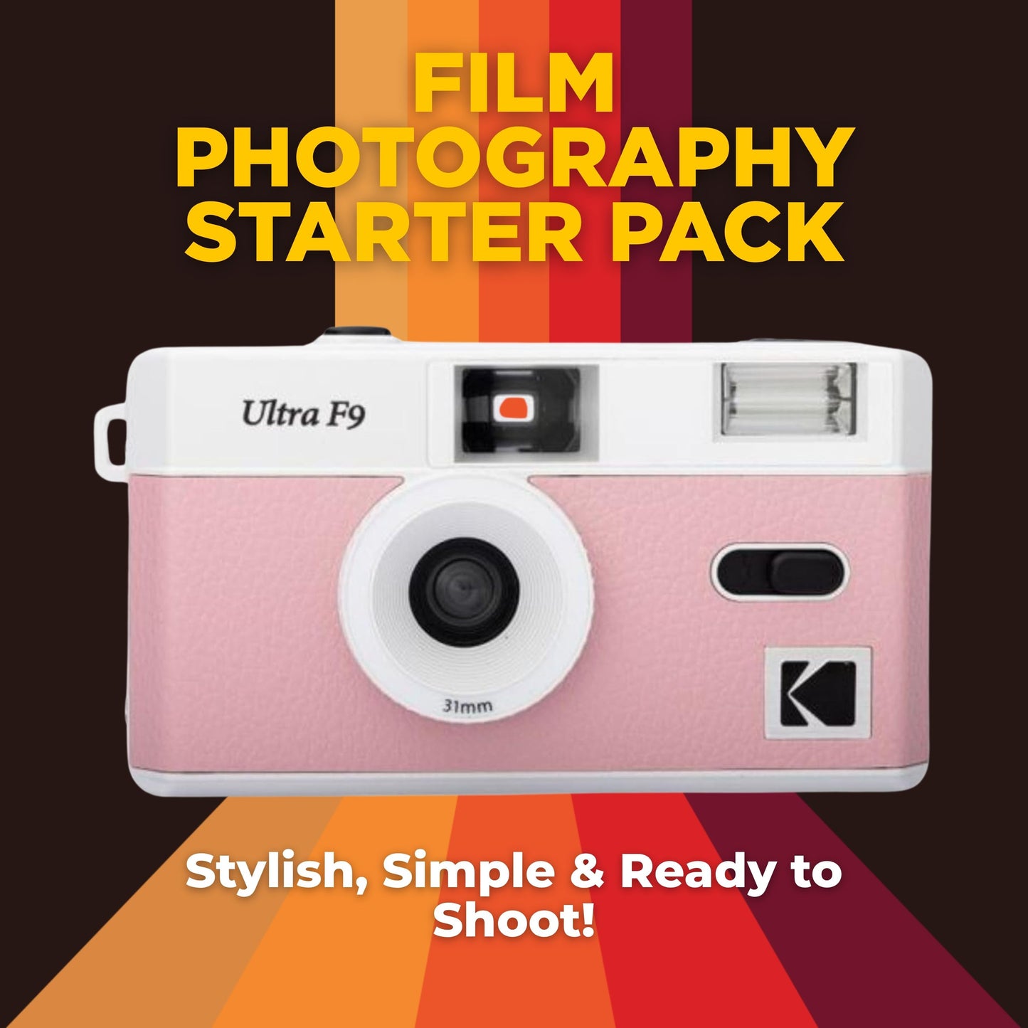 Kodak Ultra F9 Film Camera Bundle - Baby Pink, Kodak Ultramax 35mm Film & Photography Tips Card