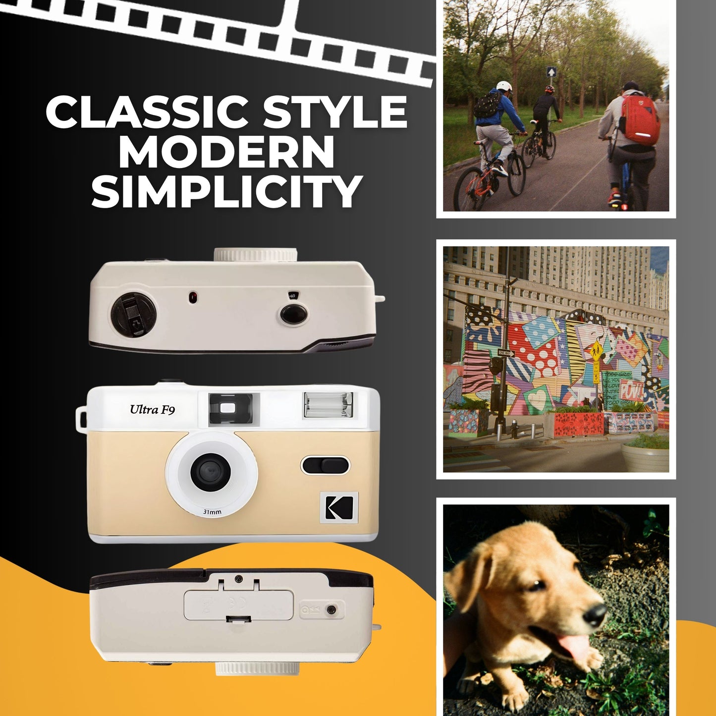 Kodak Ultra F9 Film Camera Bundle - Light Beige, Kodak Ultramax 35mm Film & Photography Tips Card