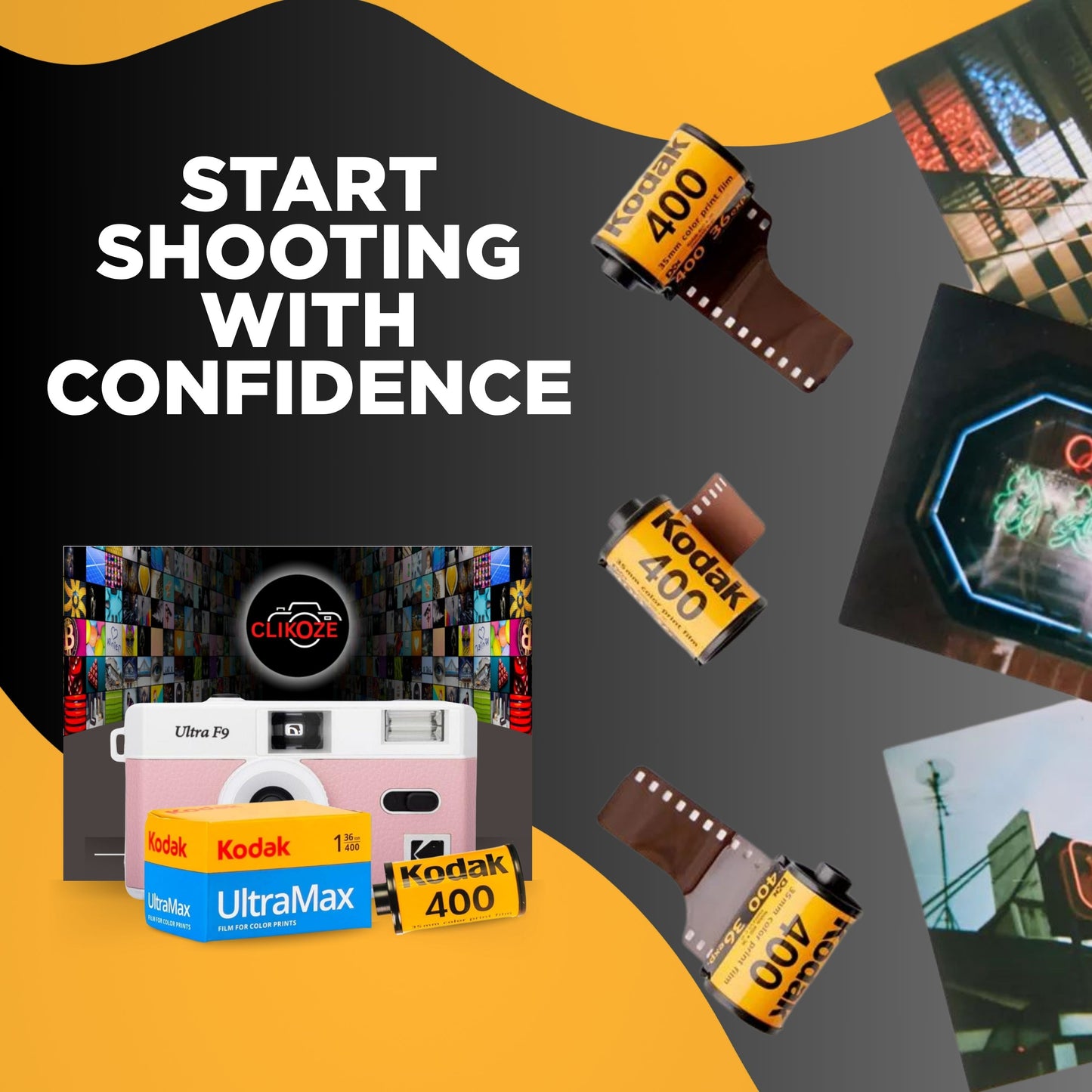 Kodak Ultra F9 Film Camera Bundle - Baby Pink, Kodak Ultramax 35mm Film & Photography Tips Card
