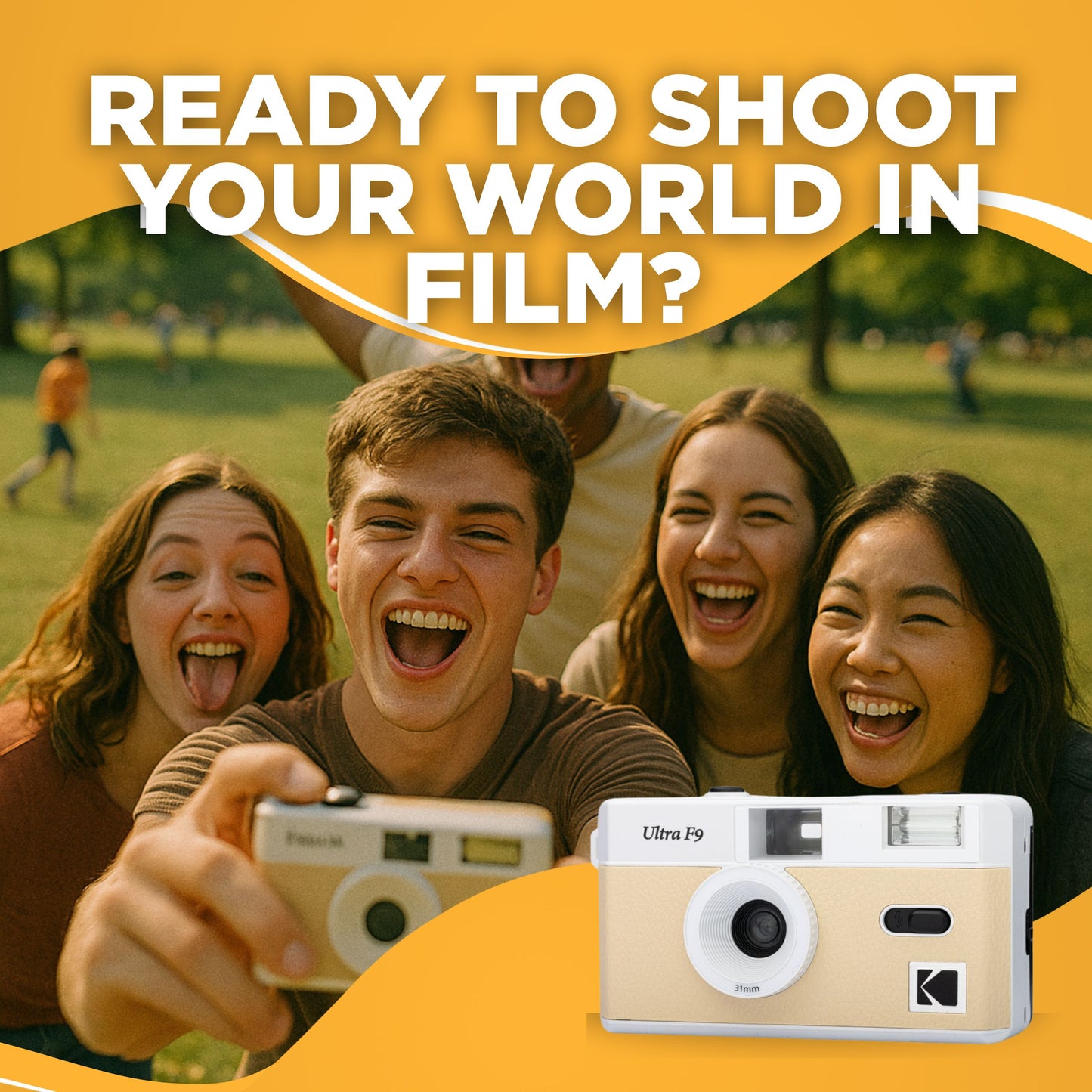 Kodak Ultra F9 Film Camera Bundle - Light Beige, Kodak Ultramax 35mm Film & Photography Tips Card