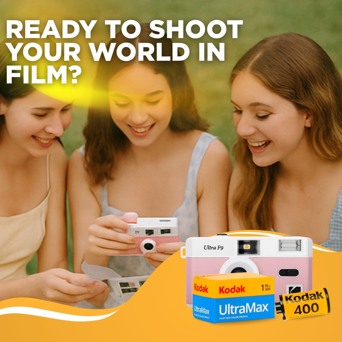 Kodak Ultra F9 Film Camera Bundle - Baby Pink, Kodak Ultramax 35mm Film & Photography Tips Card