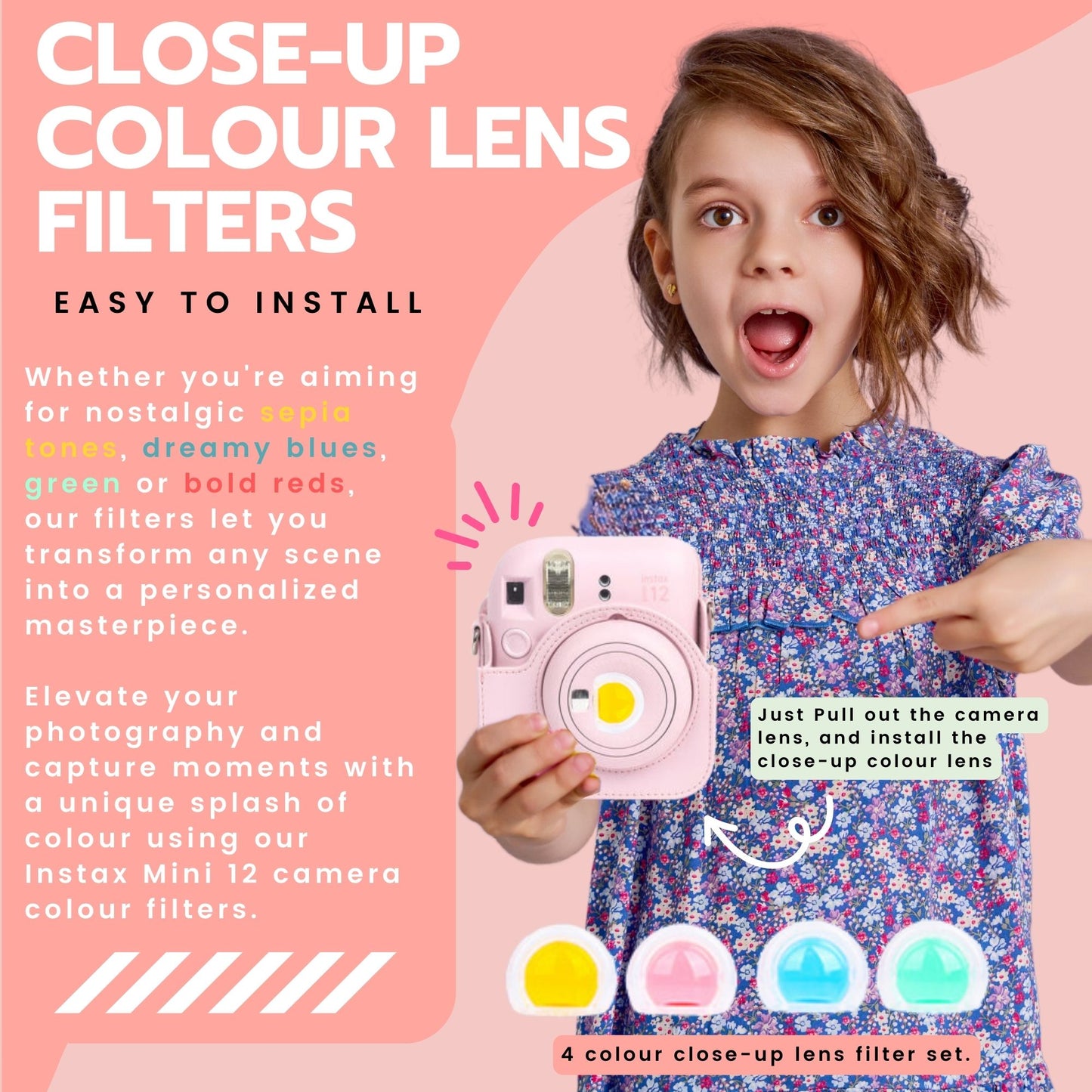 Clikoze Instant Camera Accessories Bundle for Instax Mini 12 including - Case, Album, Selfie Mirror & More (Blossom Pink)