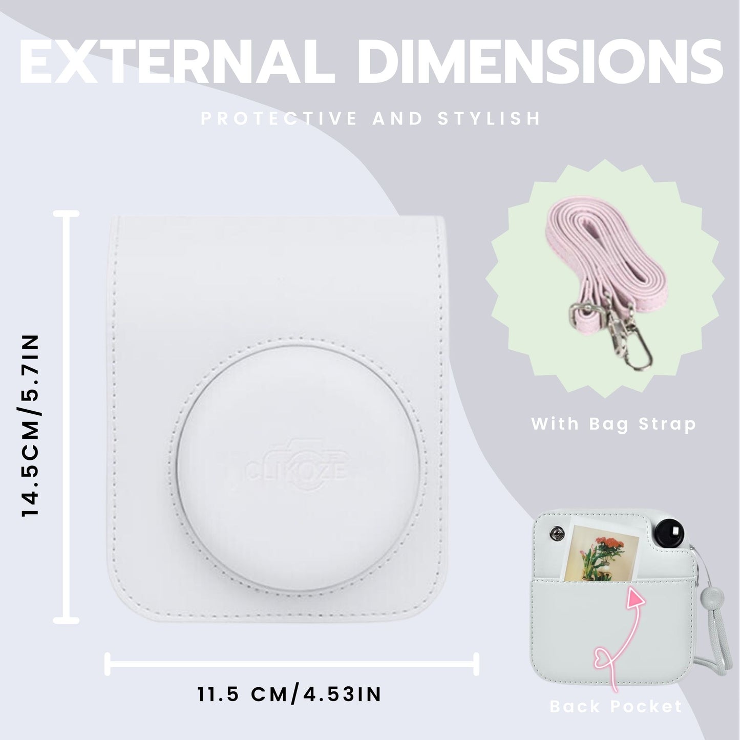 Clikoze Instant Camera Accessories Bundle for Instax Mini 12 - including Case, Album, Selfie Mirror & More (Clay White)