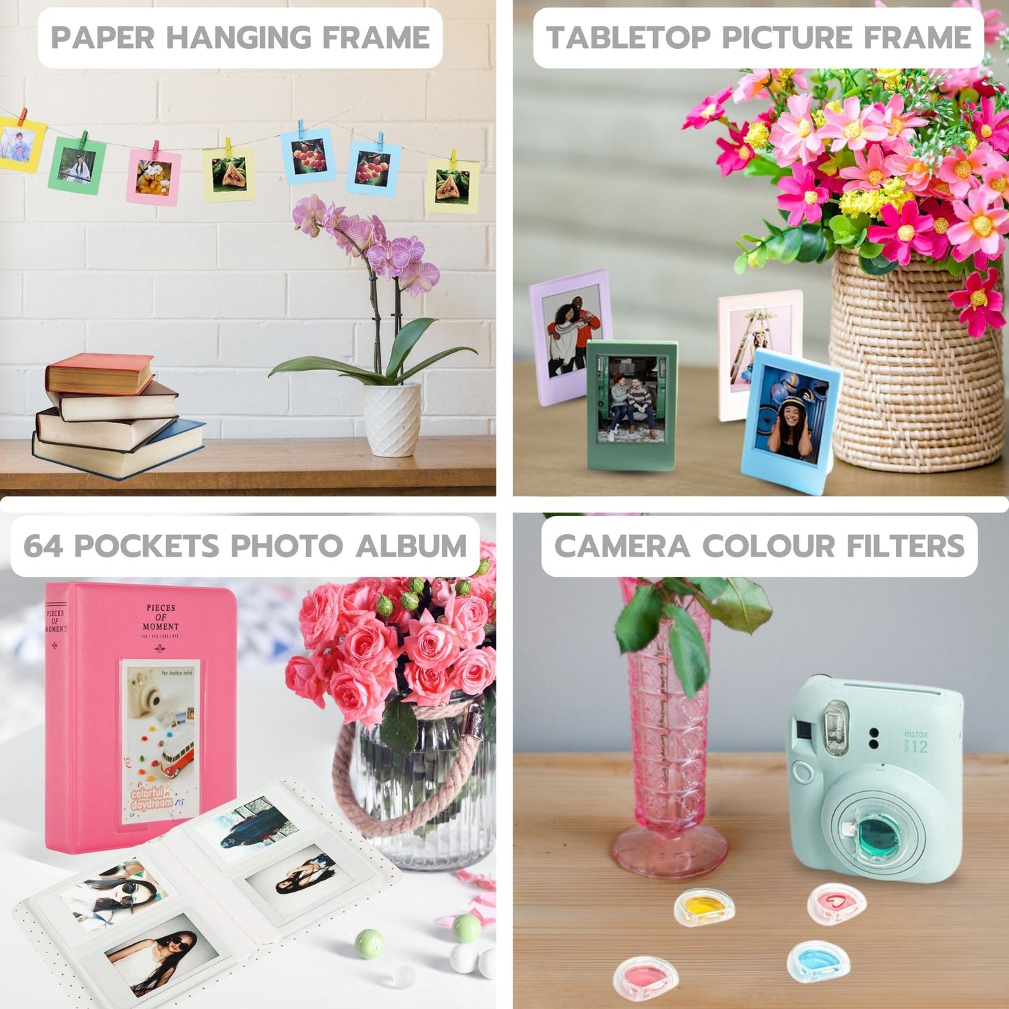 Clikoze Instant Camera Accessories Bundle for Instax Mini 12 - including Case, Album, Selfie Mirror & More (Clay White)