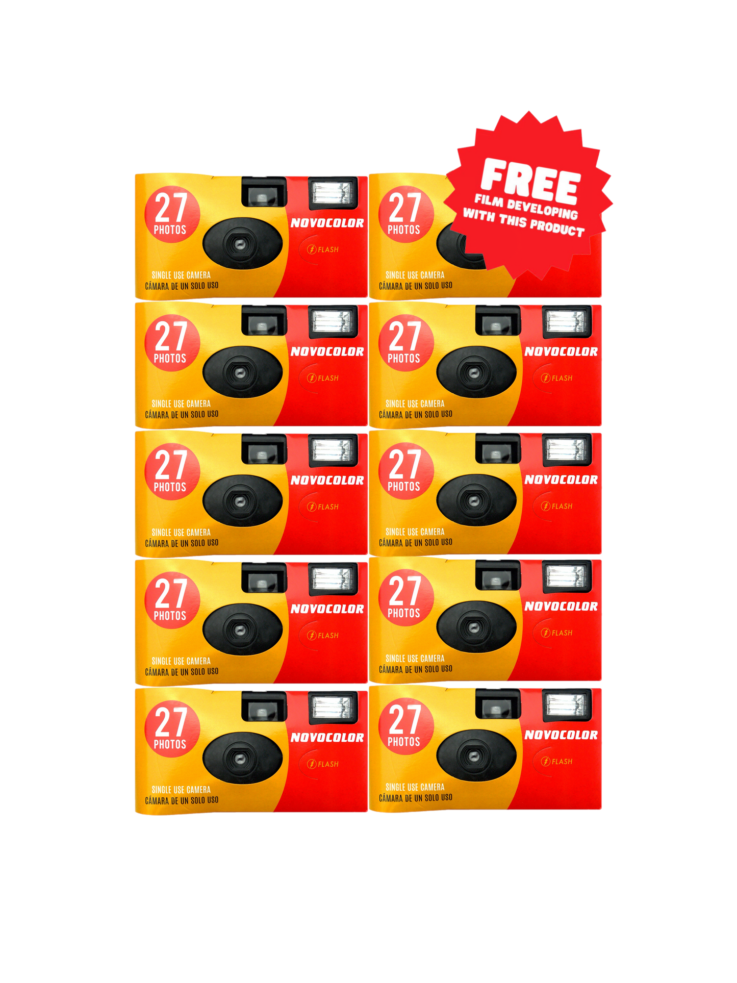 Novocolor APM401004 Disposable Camera Bundle - 10 x 27 Exposure Cameras + Free Developing & High Resolution Scans