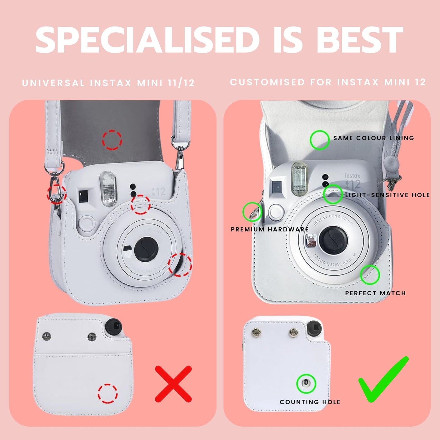 Clikoze Instant Camera Accessories Bundle for Instax Mini 12 including - Case, Album, Selfie Mirror & More (Blossom Pink)