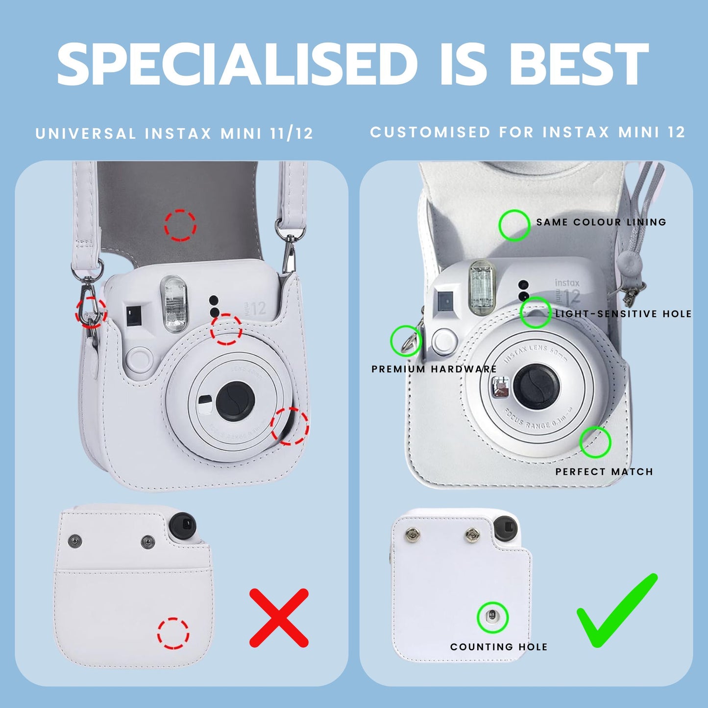 Clikoze Instant Camera Accessories Bundle for Instax Mini 12 including - Case, Album, Selfie Mirror & More (Pastel Blue)