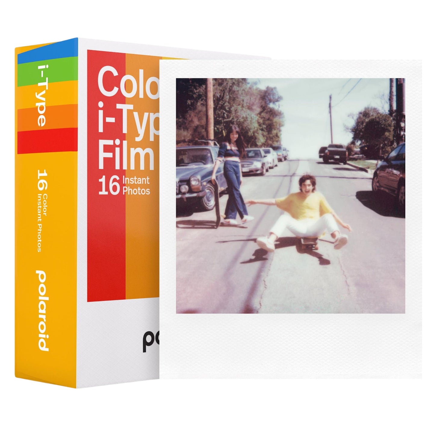 Polaroid Color I-Type Film for modern cameras. 16 shots per pack. Vintage aesthetic with iconic white frame. Capture memories effortlessly!