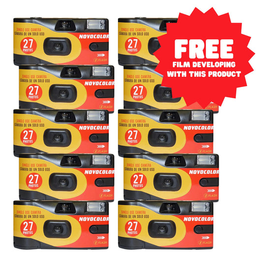 Novocolor Disposable Camera Bundle APM401010 - 10 single-use cameras with 27 exposures each and free film developing included