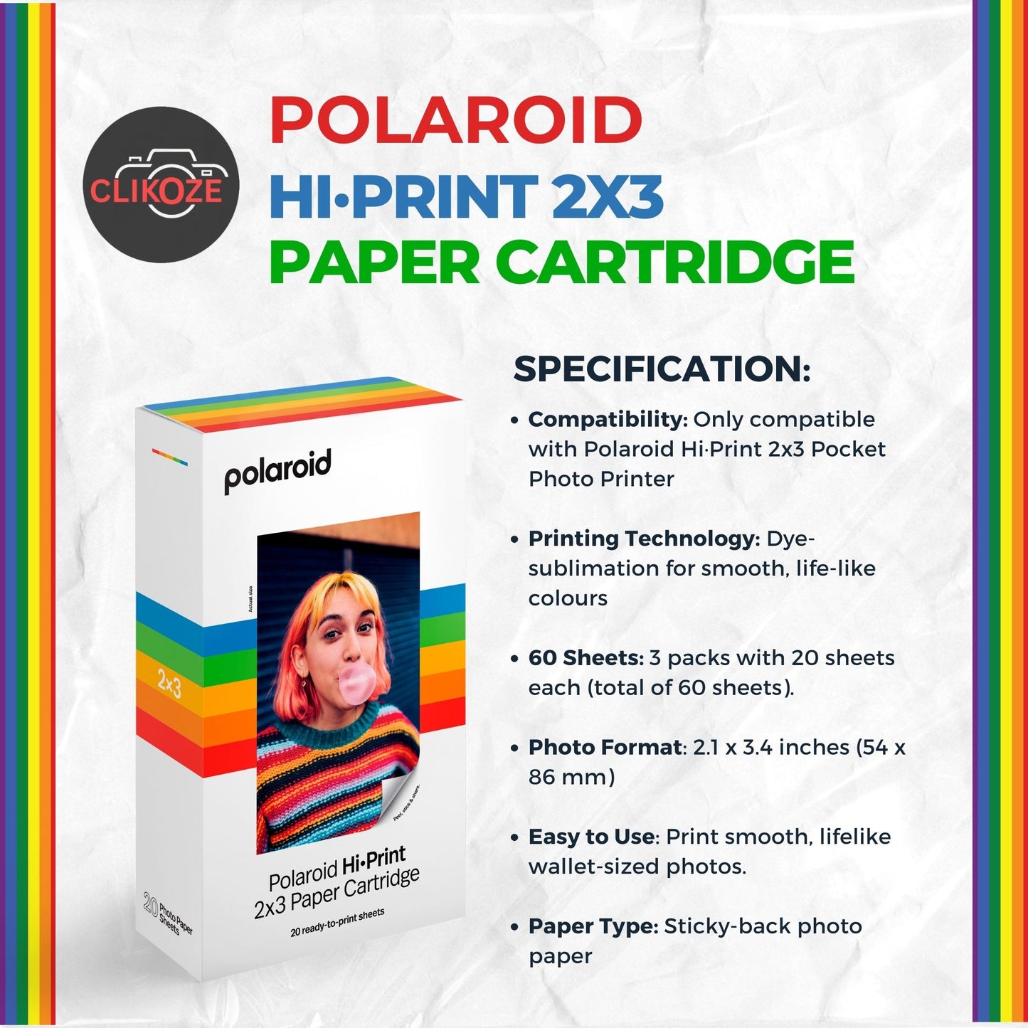 Polaroid Hi-Print Gen 2 Black Instant Photo Printer Bundle – 60 Sheets + Cloth