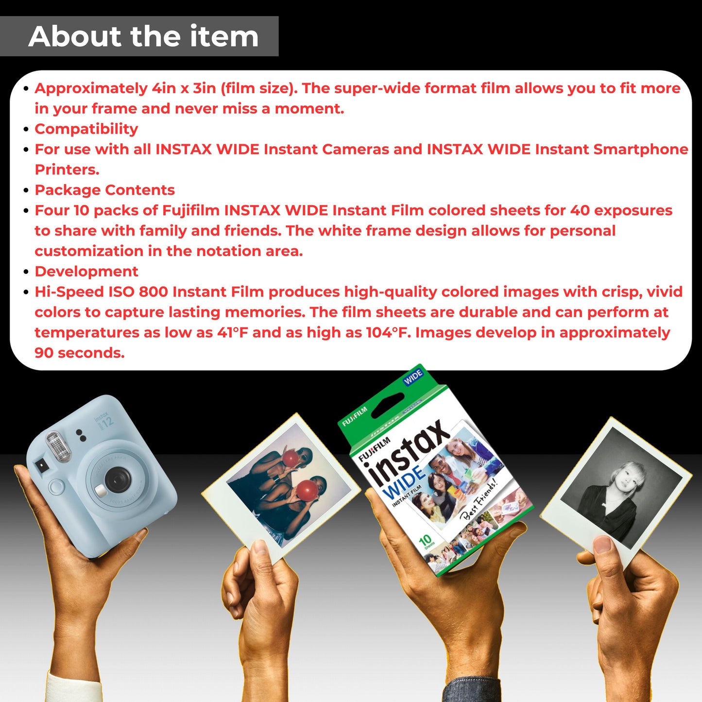 Clikoze Fujifilm Instax Wide Film Bundle – 60 Shots, Wall Album & Tips Card