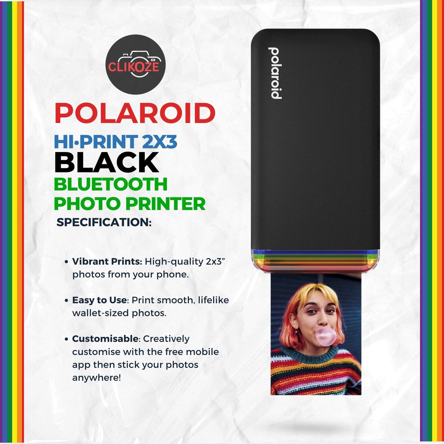 Polaroid Hi-Print Gen 2 Black Instant Photo Printer Bundle – 60 Sheets + Cloth