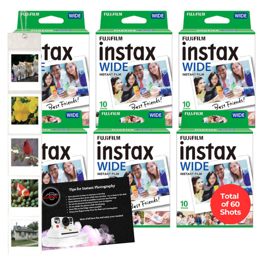 Elevate your instant photography with the Clikoze Film Bundle! Includes 60 Fujifilm Instax Wide shots, a wall-hanging Instax Square photo album, and a photography tips card. Perfect for capturing and displaying vivid, larger prints. Shop now for complete convenience!
