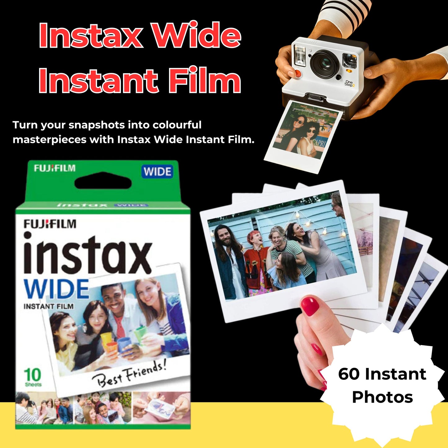 Clikoze Fujifilm Instax Wide Film Bundle – 60 Shots, Wall Album & Tips Card