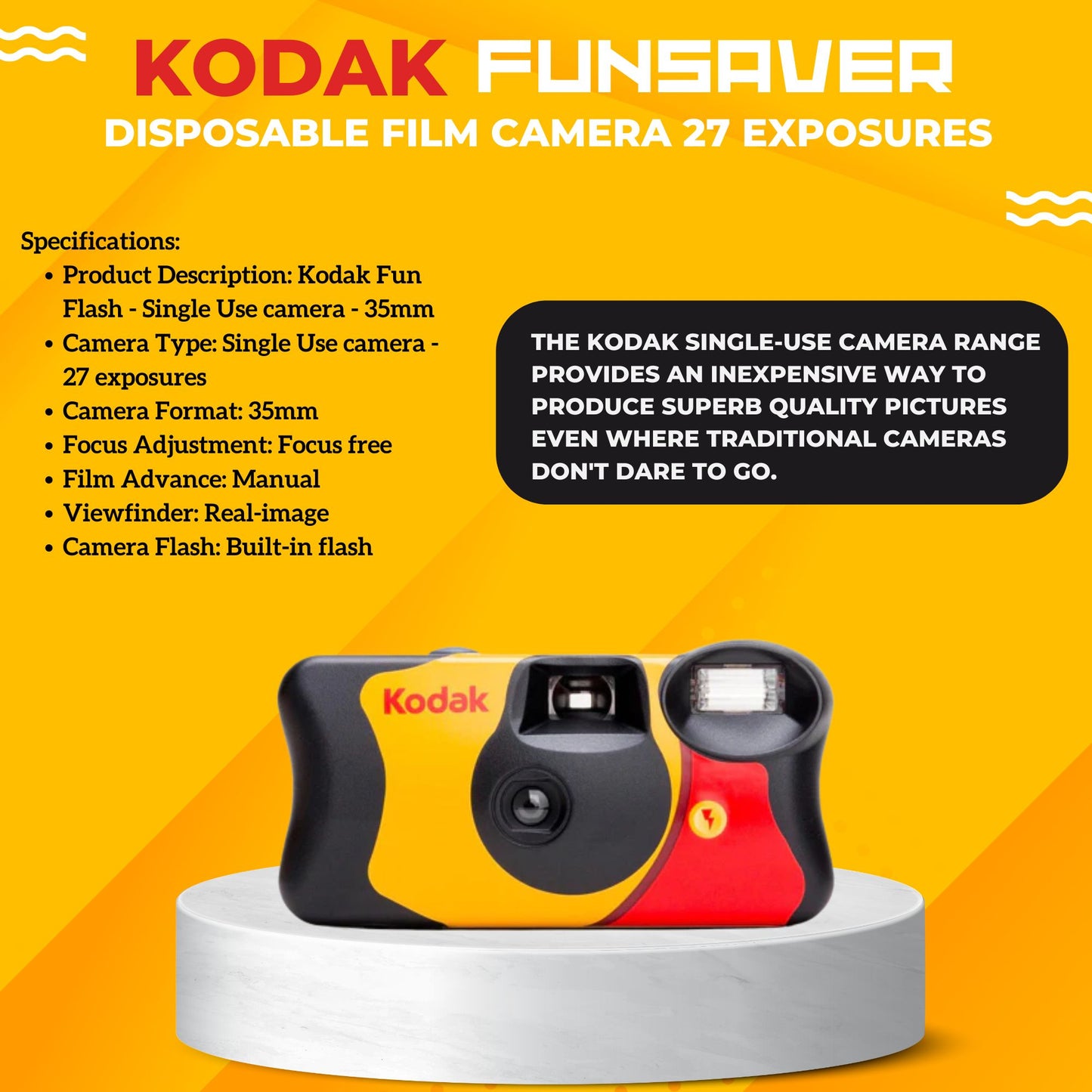 Funflash Disposable Cameras 27 Exposures - 10 Pack | Free Developing & Hi-Res Scans