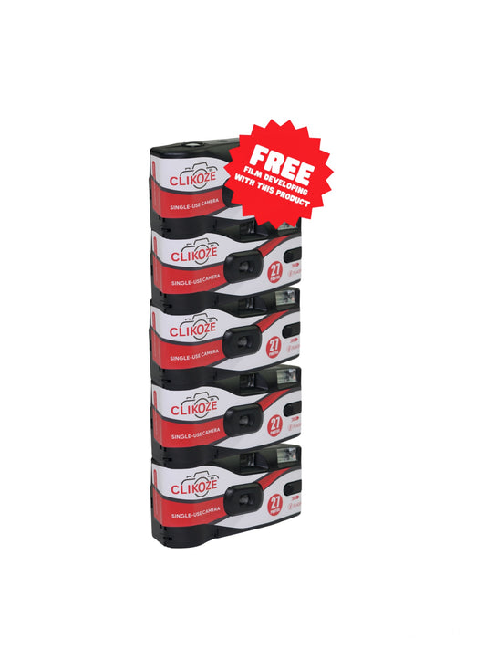 Clikoze Disposable Camera Bundle x 5 Pack With Free Developing & High Resolution Scans