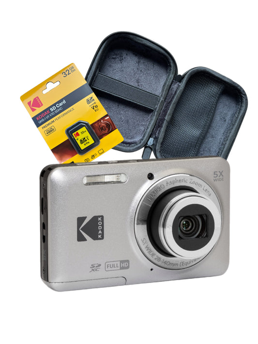 Kodak PixPro FZ55 Digital Camera - With Kodak 32gb SD Card and Hard Case - Silver