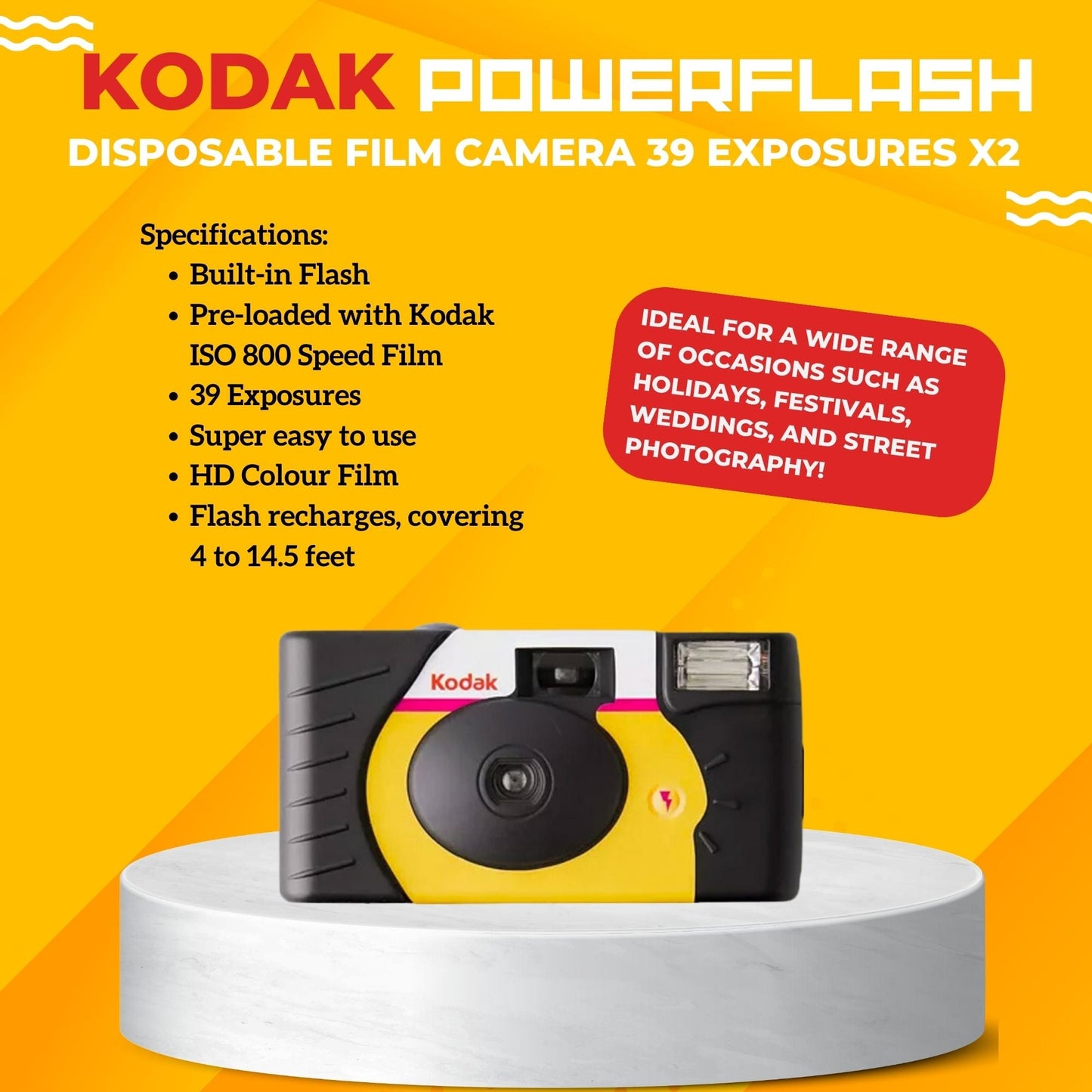Kodak Power Flash 39 Exposure x 10 Cameras with Developing & Hi-Res Scans