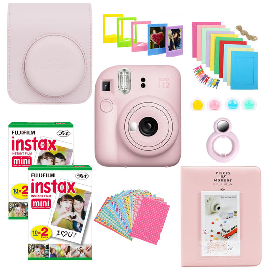 Clikoze Instant Camera Bundle with Fujifilm Instax Mini 12: Includes camera, 40 Instax Mini film shots, case, album, stickers, colour filters, and more. Capture and display memories effortlessly. Perfect for photography enthusiasts. Shop now!