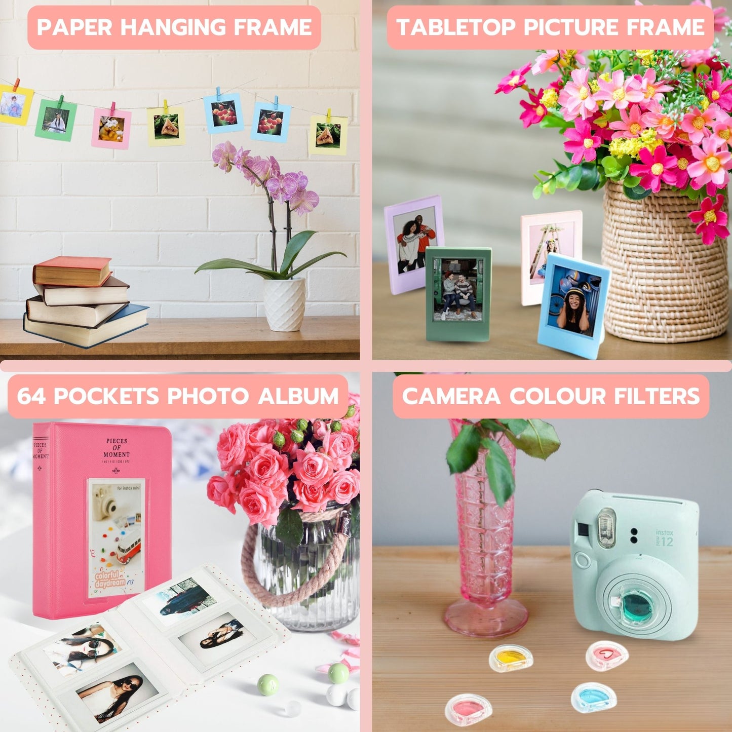 Clikoze Instant Camera Accessories Bundle for Instax Mini 12 including - Case, Album, Selfie Mirror & More (Blossom Pink)