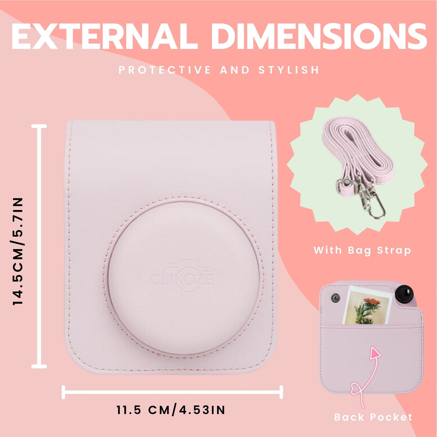 Clikoze Instant Camera Accessories Bundle for Instax Mini 12 including - Case, Album, Selfie Mirror & More (Blossom Pink)