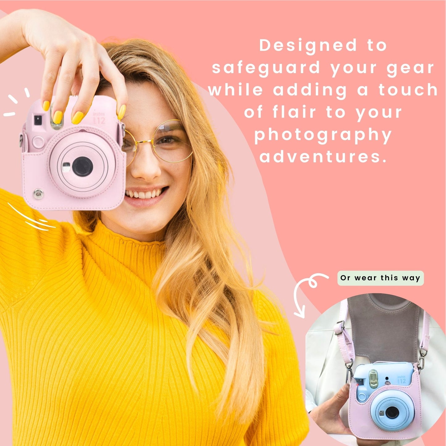 Clikoze Instant Camera Accessories Bundle for Instax Mini 12 including - Case, Album, Selfie Mirror & More (Blossom Pink)