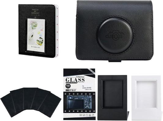 Clikoze Instax Mini Evo Accessory Set - Case, Photo Album, Sticker Frames, Pop Up Displays & Screen Protector