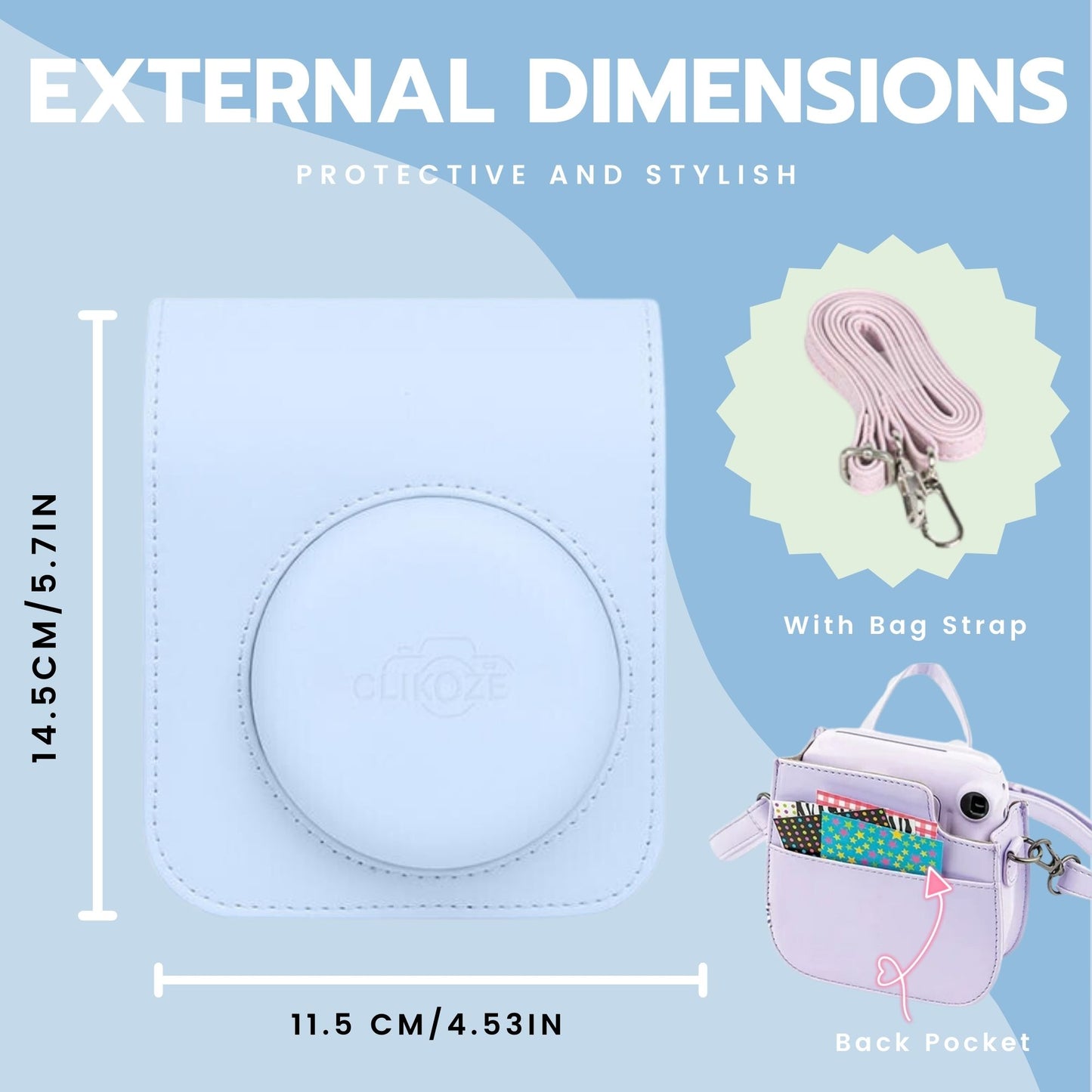 Clikoze Instant Camera Accessories Bundle for Instax Mini 12 including - Case, Album, Selfie Mirror & More (Pastel Blue)
