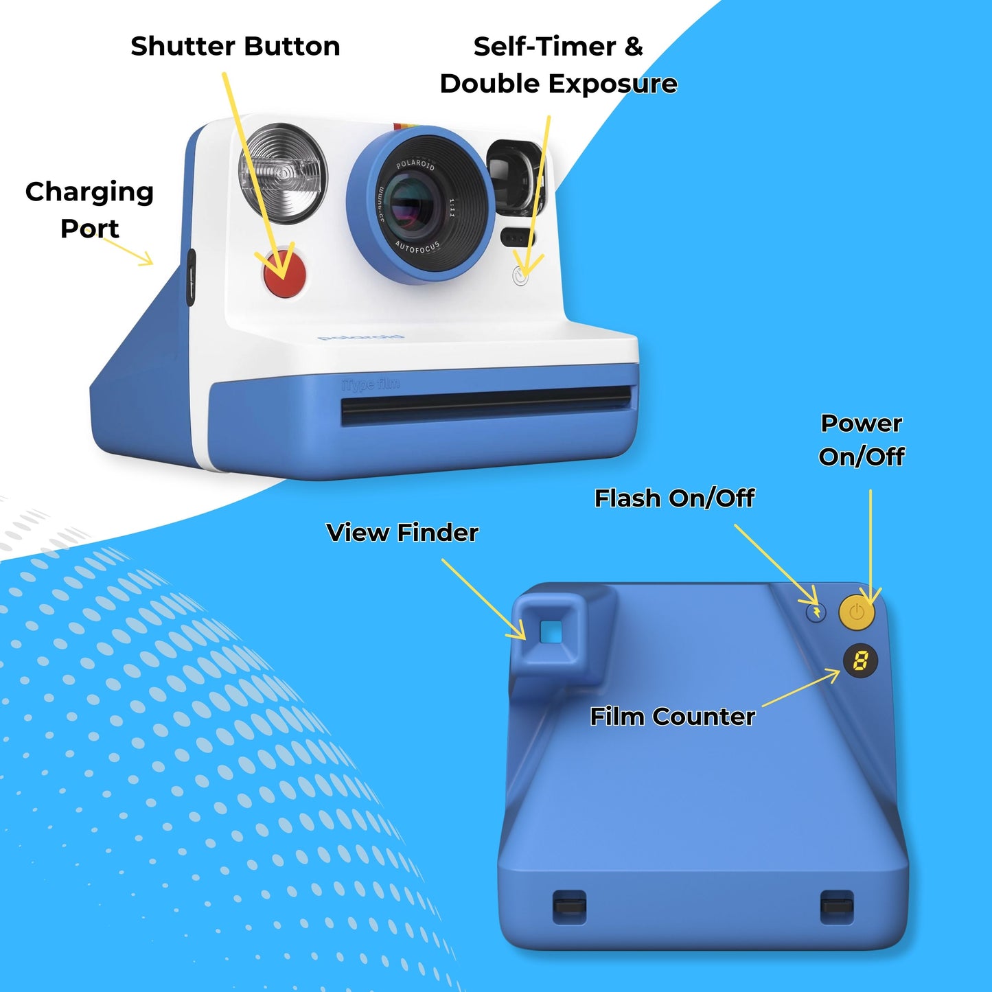 Polaroid Now Gen 2 Instant Camera Bundle - Camera (Blue) with Case & Film