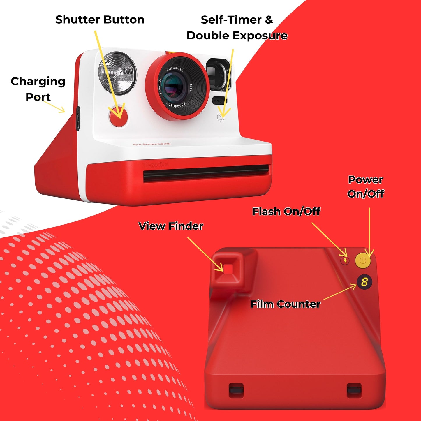 Polaroid Now Gen 2 Instant Camera Bundle - Camera (Red) with Case & Film