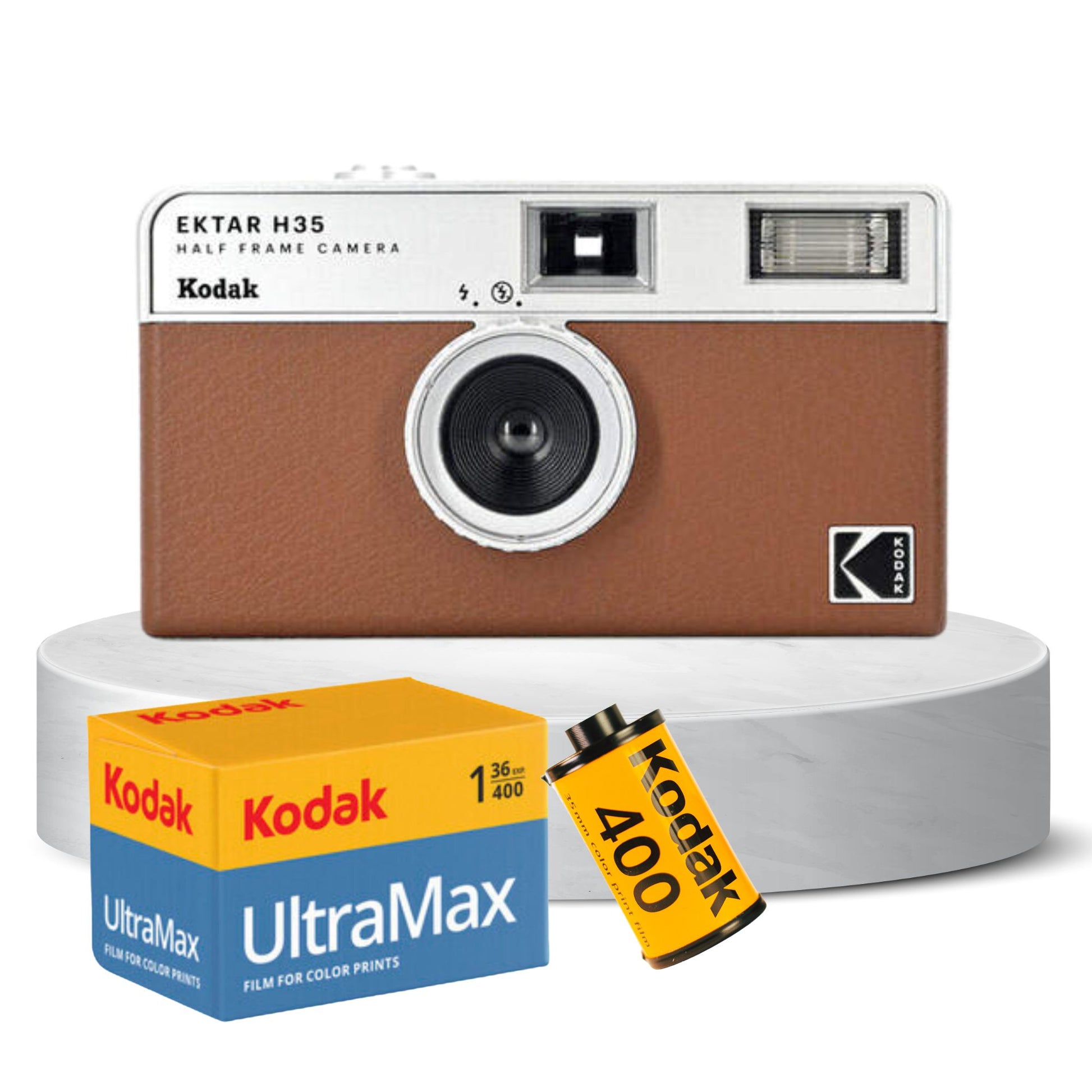 KODAK EKTAR H35 Half Frame Film Camera: Reduce film usage, built-in flash, reusable design. Available in Black, Sand, Brown, and Sage.