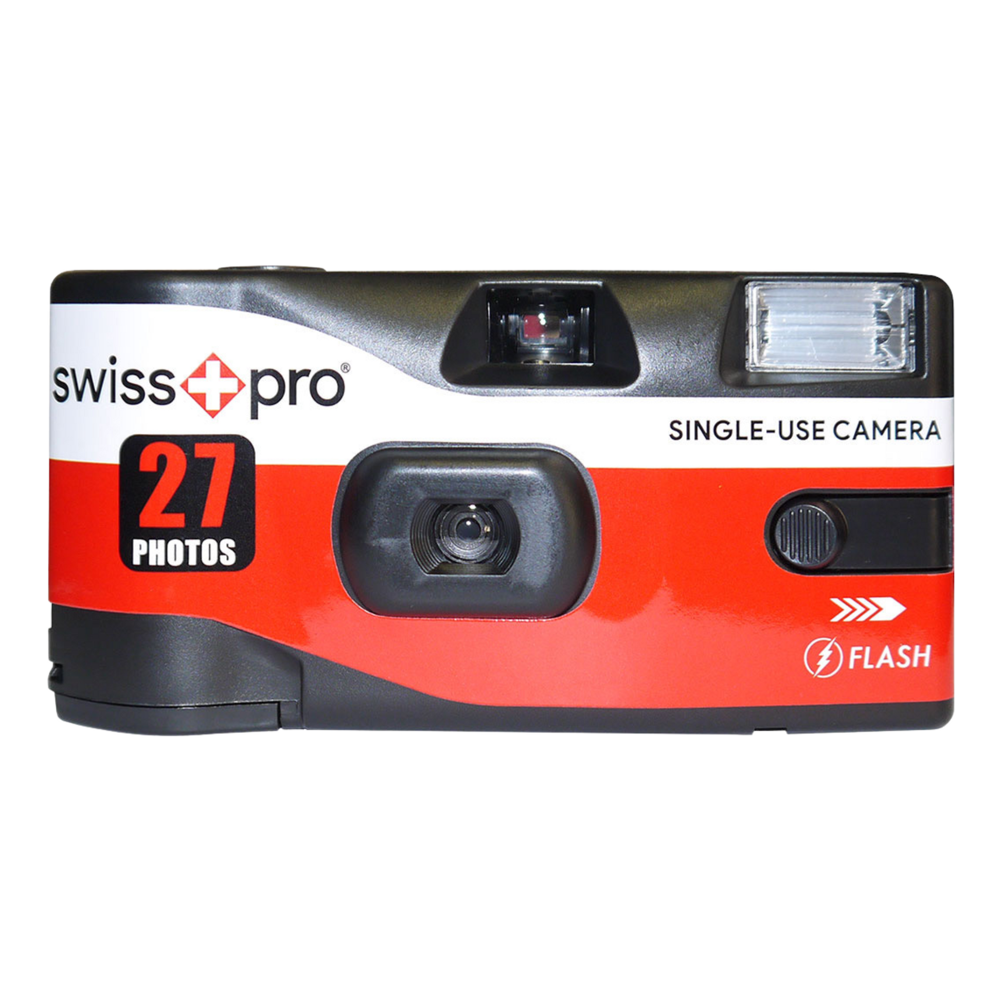 Swiss Plus Pro disposable camera: 27 chances to capture memories. Ideal for weddings, parties, and holidays. Quality shots with ISO 400 film. Low-light friendly flash. Easy point-and-shoot.