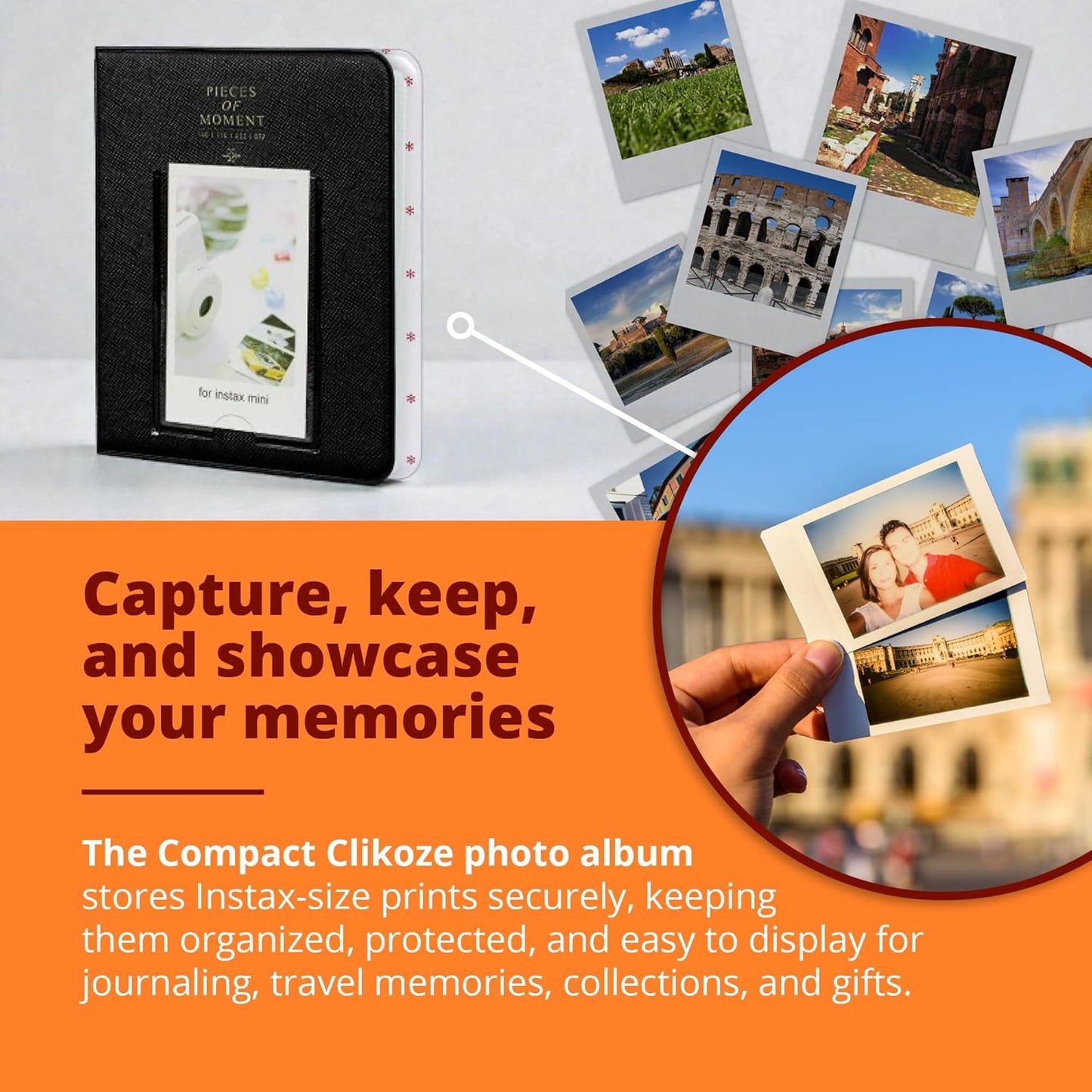 Clikoze Instax Mini Evo Accessory Set - Case, Photo Album, Sticker Frames, Pop Up Displays & Screen Protector
