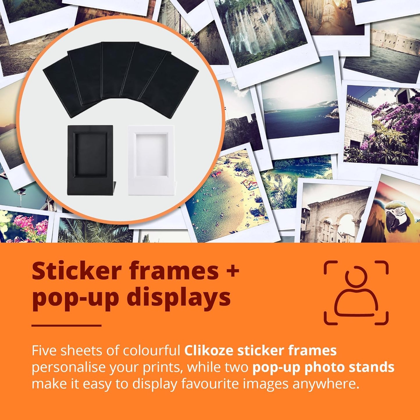 Clikoze Instax Mini Evo Accessory Set - Case, Photo Album, Sticker Frames, Pop Up Displays & Screen Protector