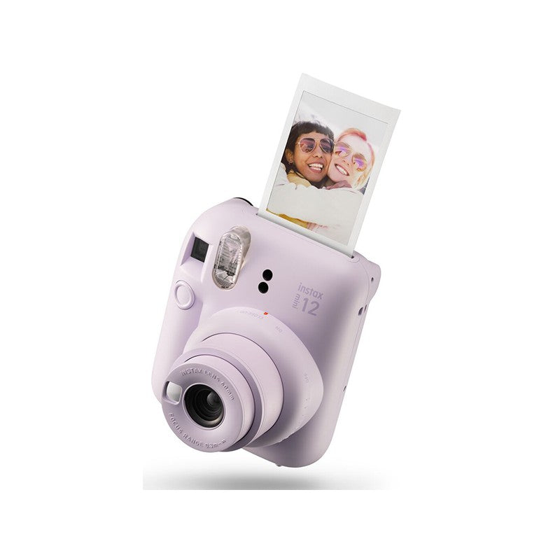 INSTAX mini 12: Joyful, creative, colorful camera. Easy controls, selfie mirror, close-up mode, quick printing. Bubbly design.