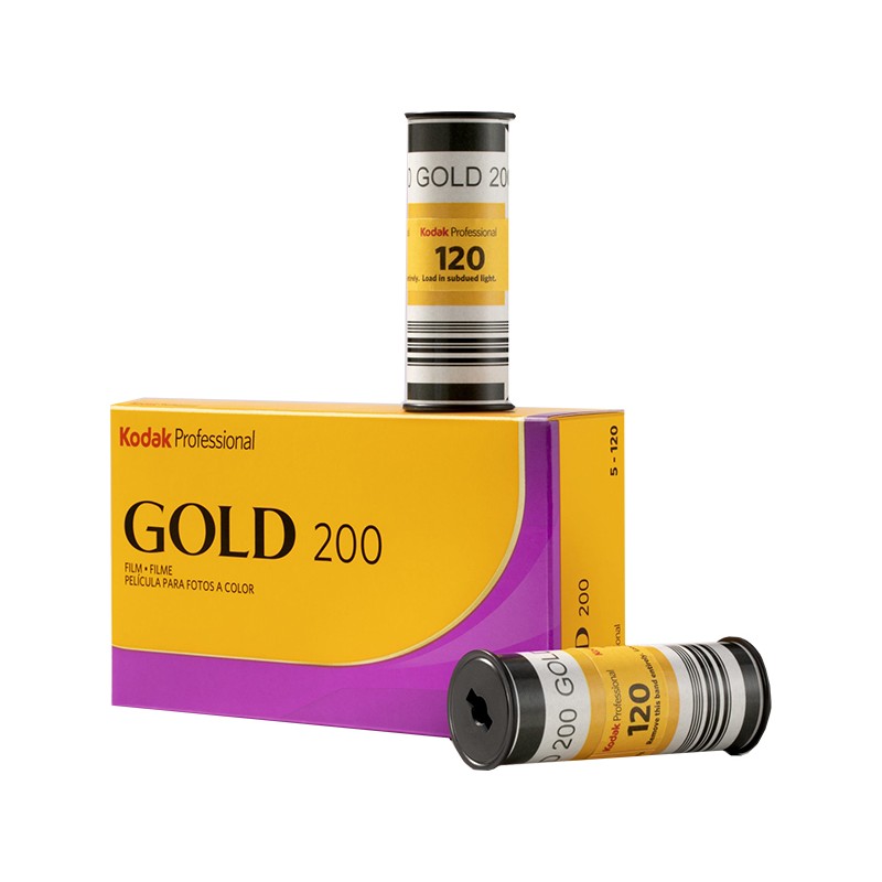 Kodak Gold 200 120 5 Pack: Balanced color, sharpness. Ideal for general lighting conditions.