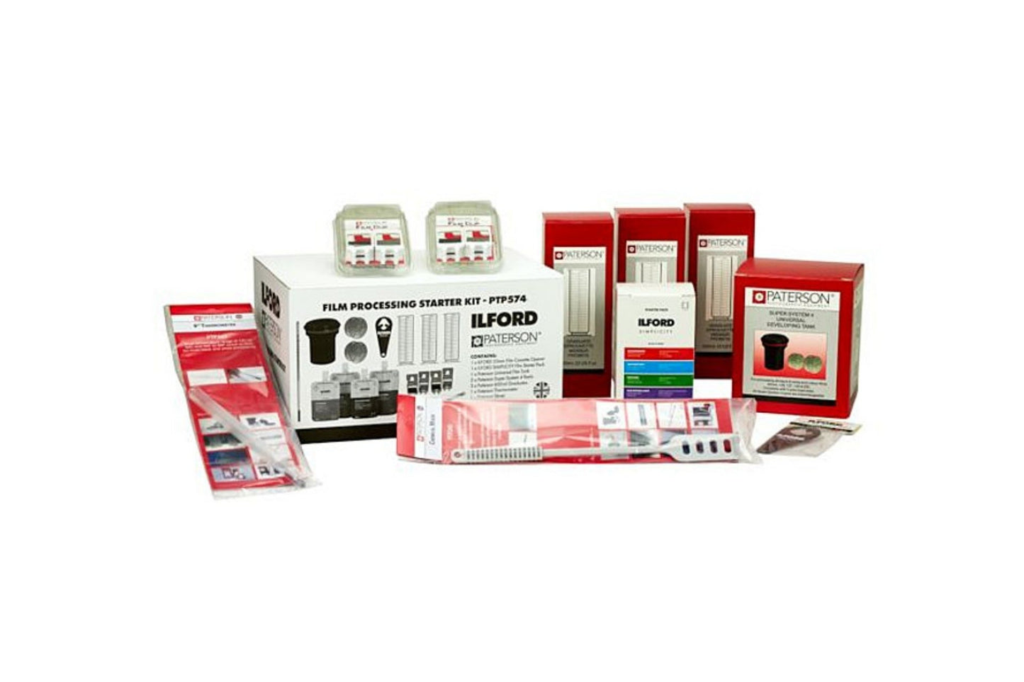 Ilford & Paterson Film Processing Kit: Complete solution for film development. Includes tank, reels, chemicals, accessories.