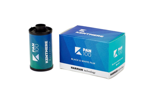 Kentmere 100 ISO 35mm B&W film: Fine grain, sharpness, versatile. Ideal for portraits, landscapes, architecture, and products.