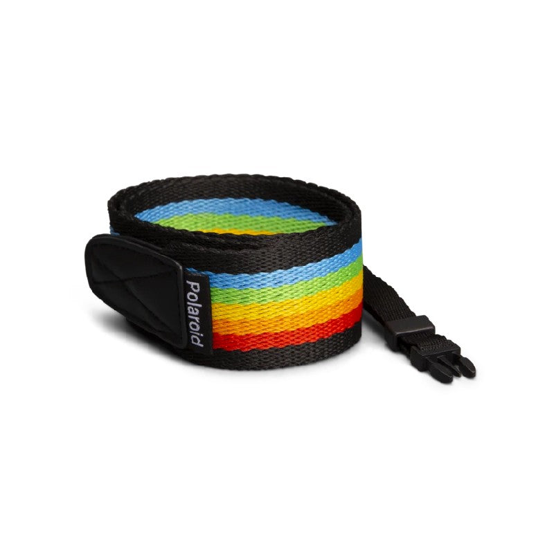 Polaroid camera strap with branded design. Wide, flat, and adjustable for hands-free moments. Compatible with various Polaroid models.