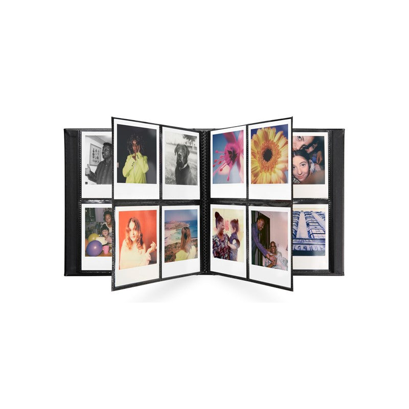 Large black Polaroid Photo Album: Stores 160 square Polaroid photos. Compatible with I-Type, 600, and SX-70 formats. Size: 8.4 x 9.5 in.